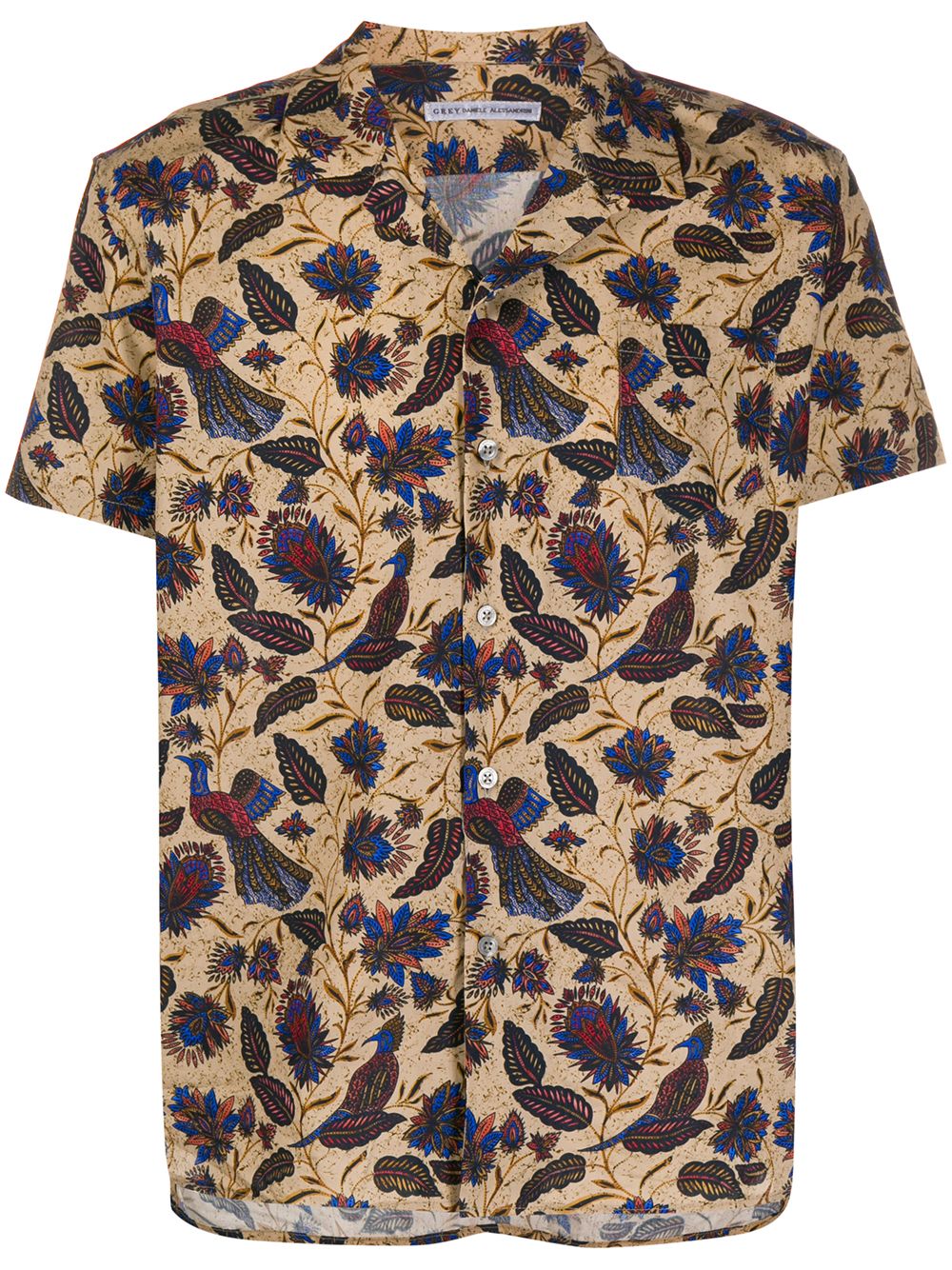 Daniele Alessandrini Bird And Foliage Print Shirt In Neutrals