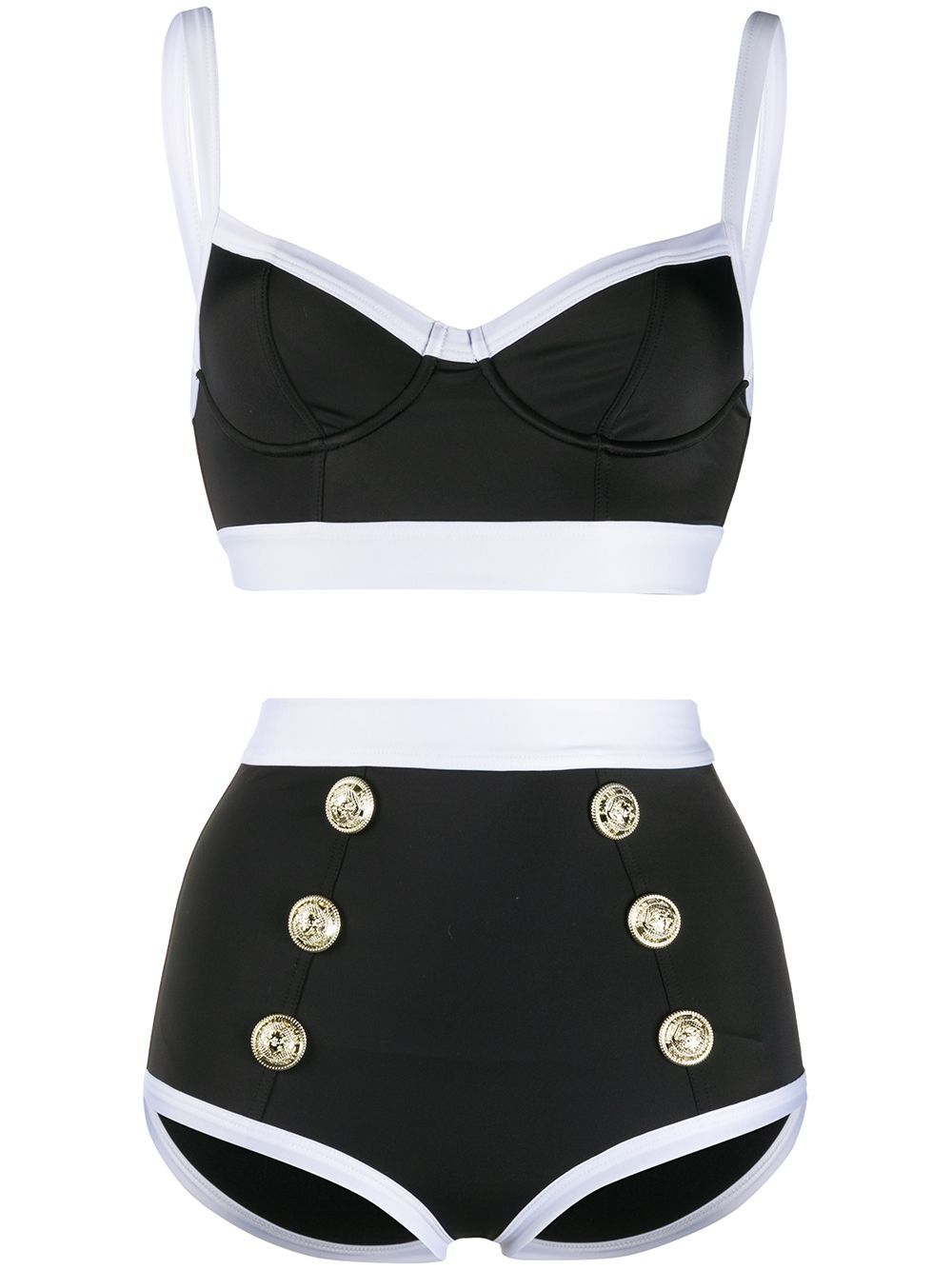 Shop Balmain Two-tone Bikini Set In Black