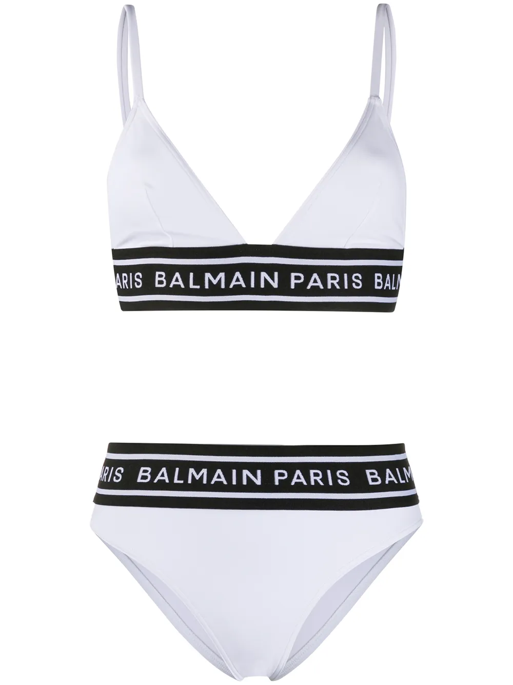 Shop Balmain Logo Print Bikini Set In White