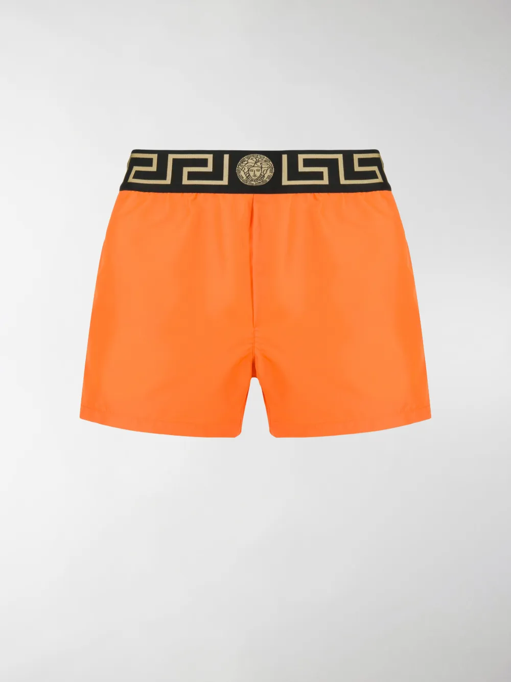 Versace Greca Border Swim Shorts In Orange