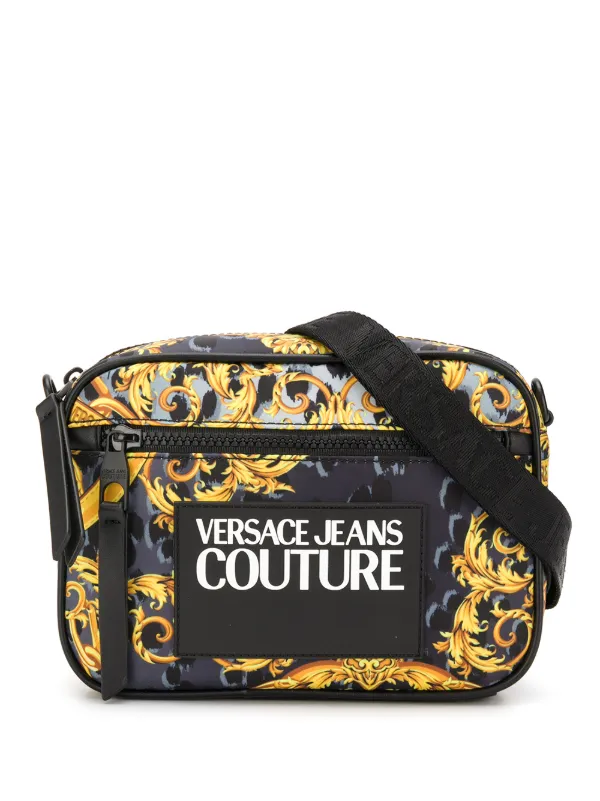 Versace Jeans Couture Black Small Structured Baroque Saddle Shoulder Bag for womens