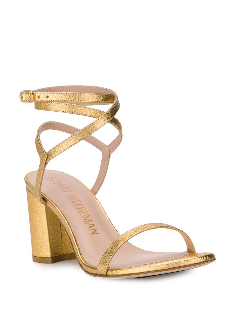 Stuart Weitzman Metallic Block Heel Sandals In Gold ModeSens