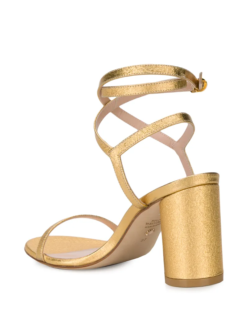 Stuart Weitzman Metallic Block Heel Sandals In Gold
