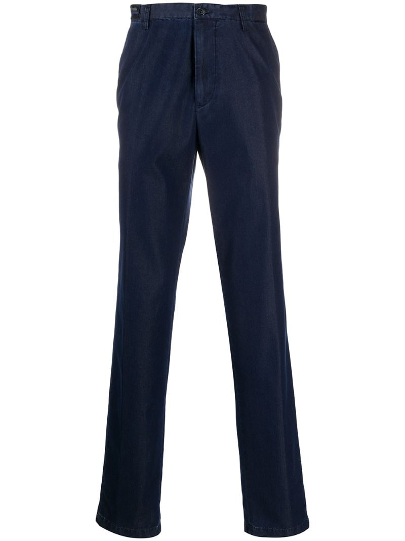 Paul & Shark Straight-leg Chambray Trousers In Blue