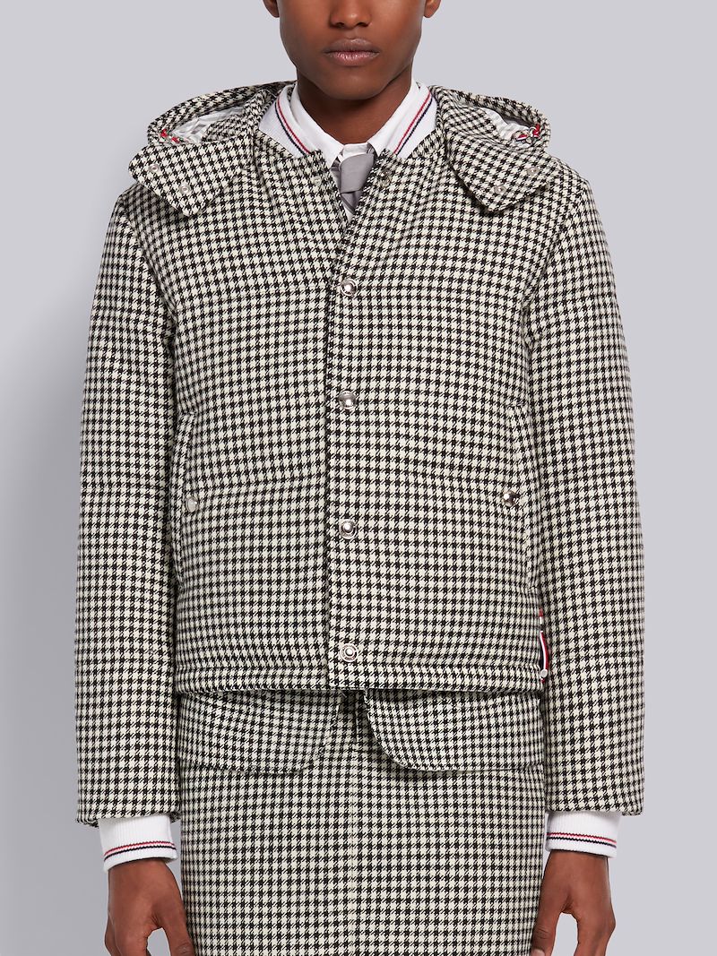 Black and White Gun Club Check Wool Hunting Tweed Down Filled Hooded