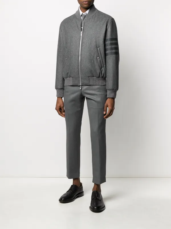 Thom Browne Tonal 4-Bar Flannel Bomber Jacket | Grey | FARFETCH