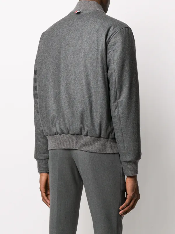 Thom Browne Tonal 4-Bar Flannel Bomber Jacket | Grey | FARFETCH