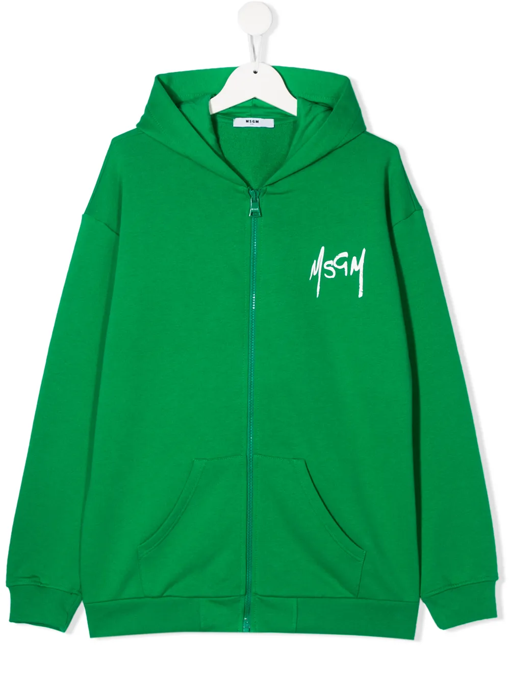 Msgm Teen Zipped Cotton Hoodie In Green