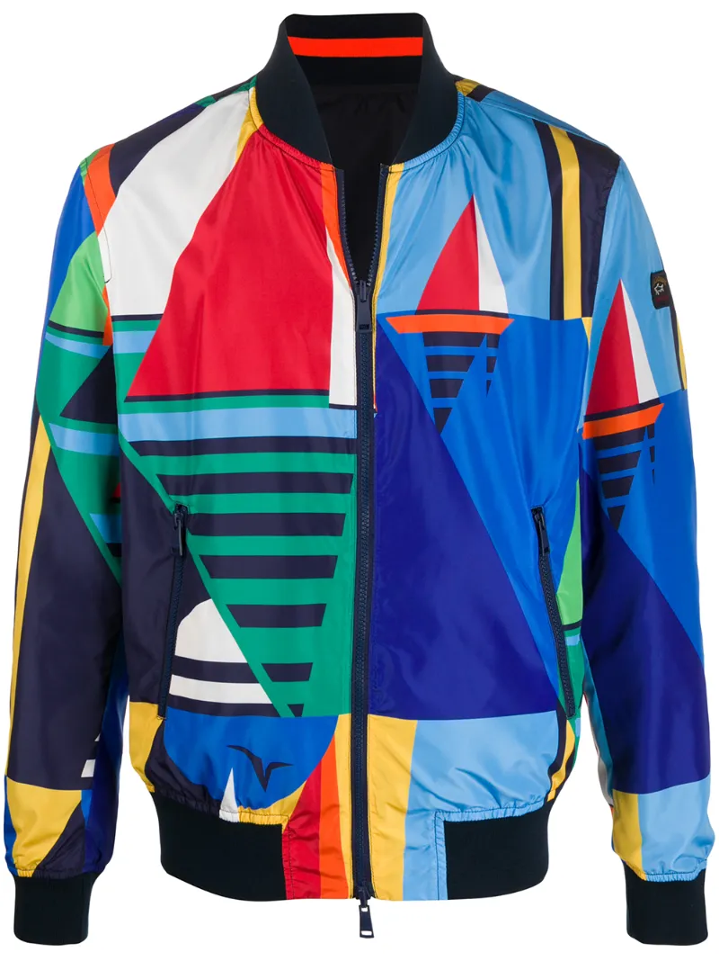 Paul Shark Abstract Print Bomber Jacket In Blue Modesens