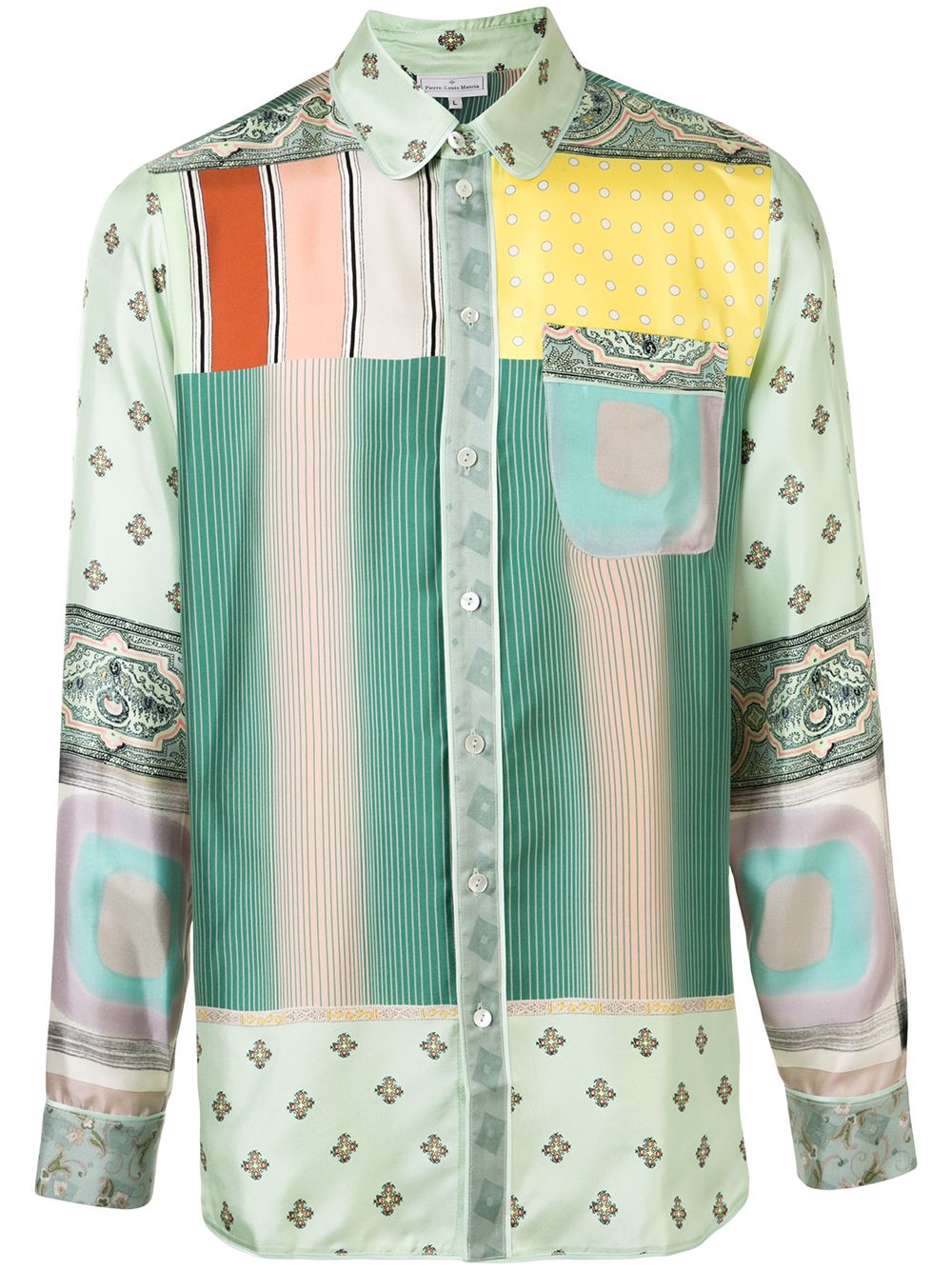 Pierre-louis Mascia Patchwork Print Long Sleeve Shirt In Green