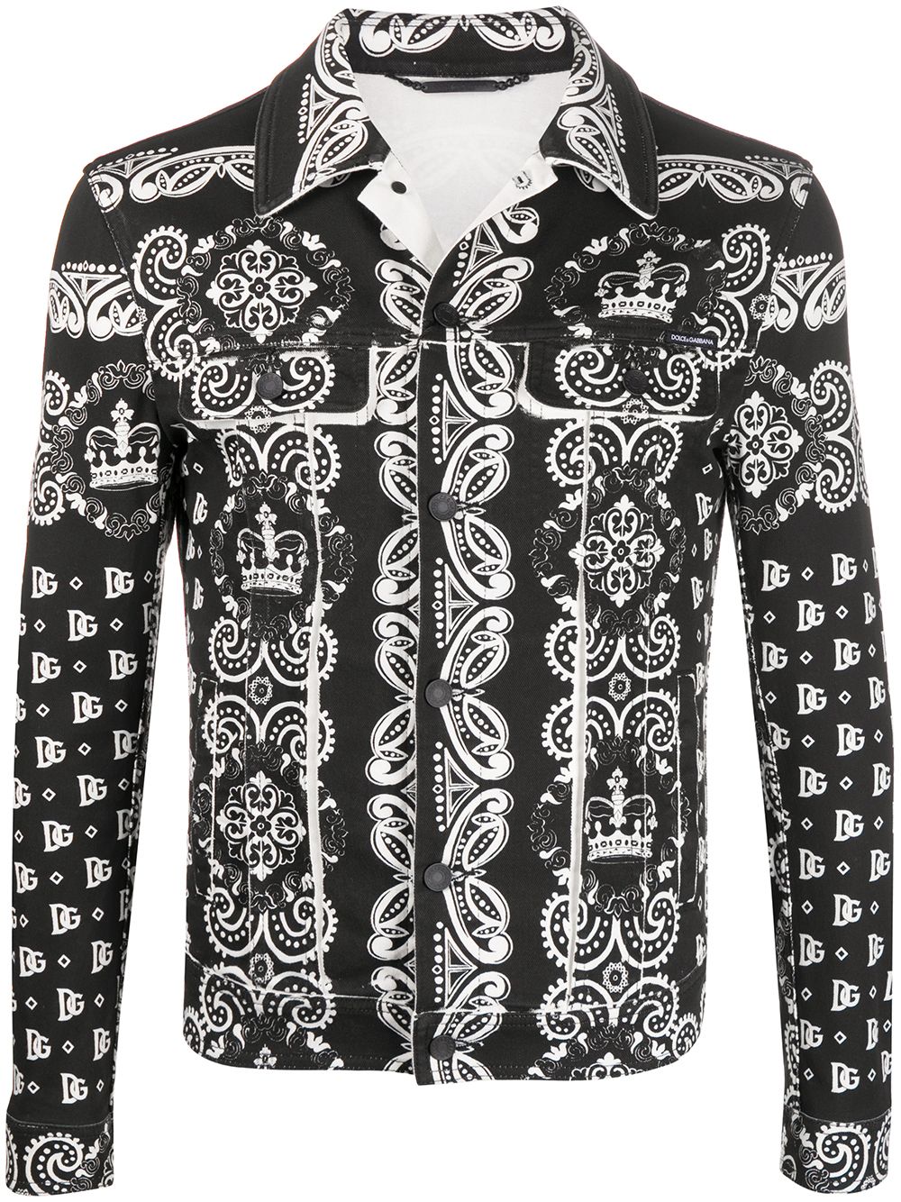 Shop Dolce & Gabbana Bandana Print Denim Jacket In Black