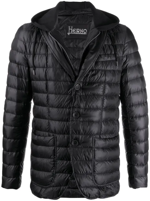 Shop Herno layered hooded puffer jacket 
