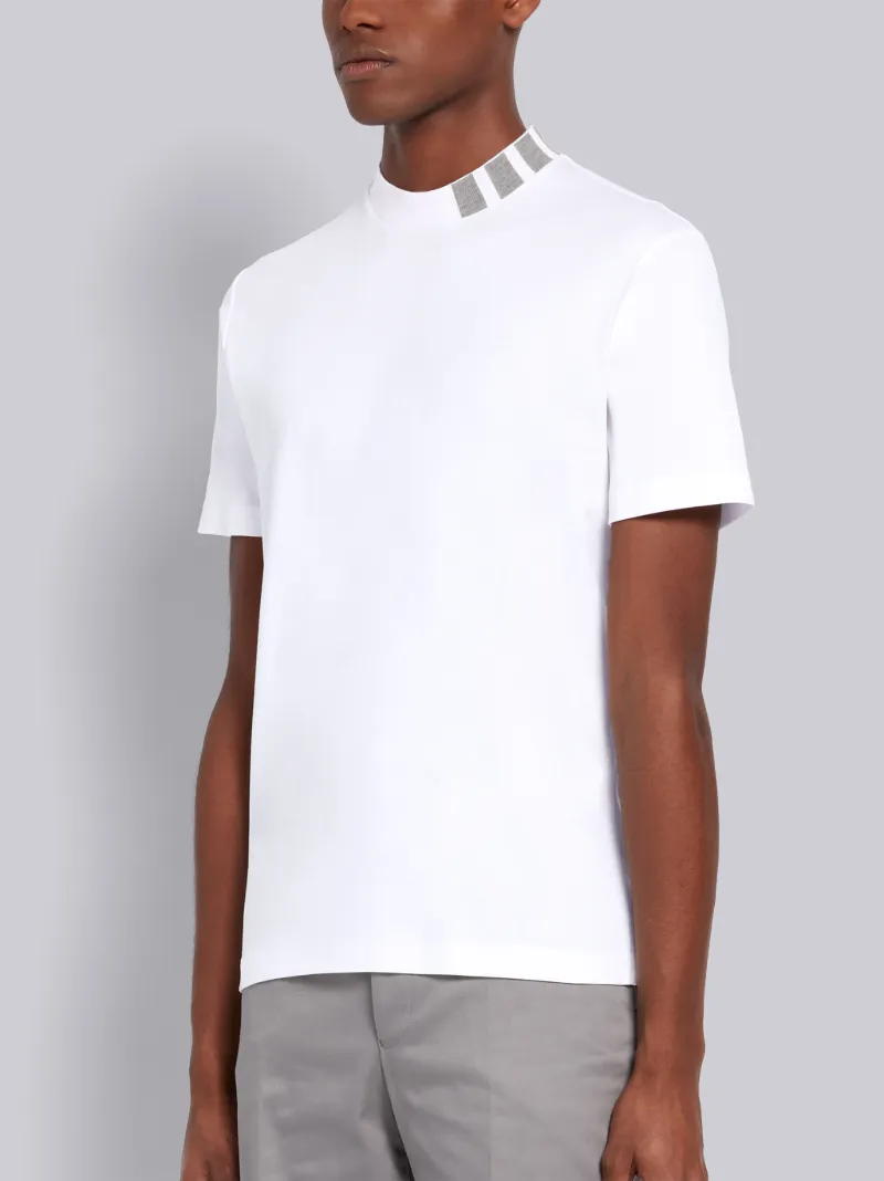 White Cotton Interlock Mock Neck Short 