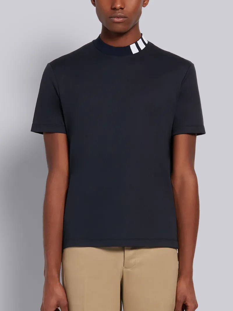 Navy Cotton Interlock Mock Neck Short 
