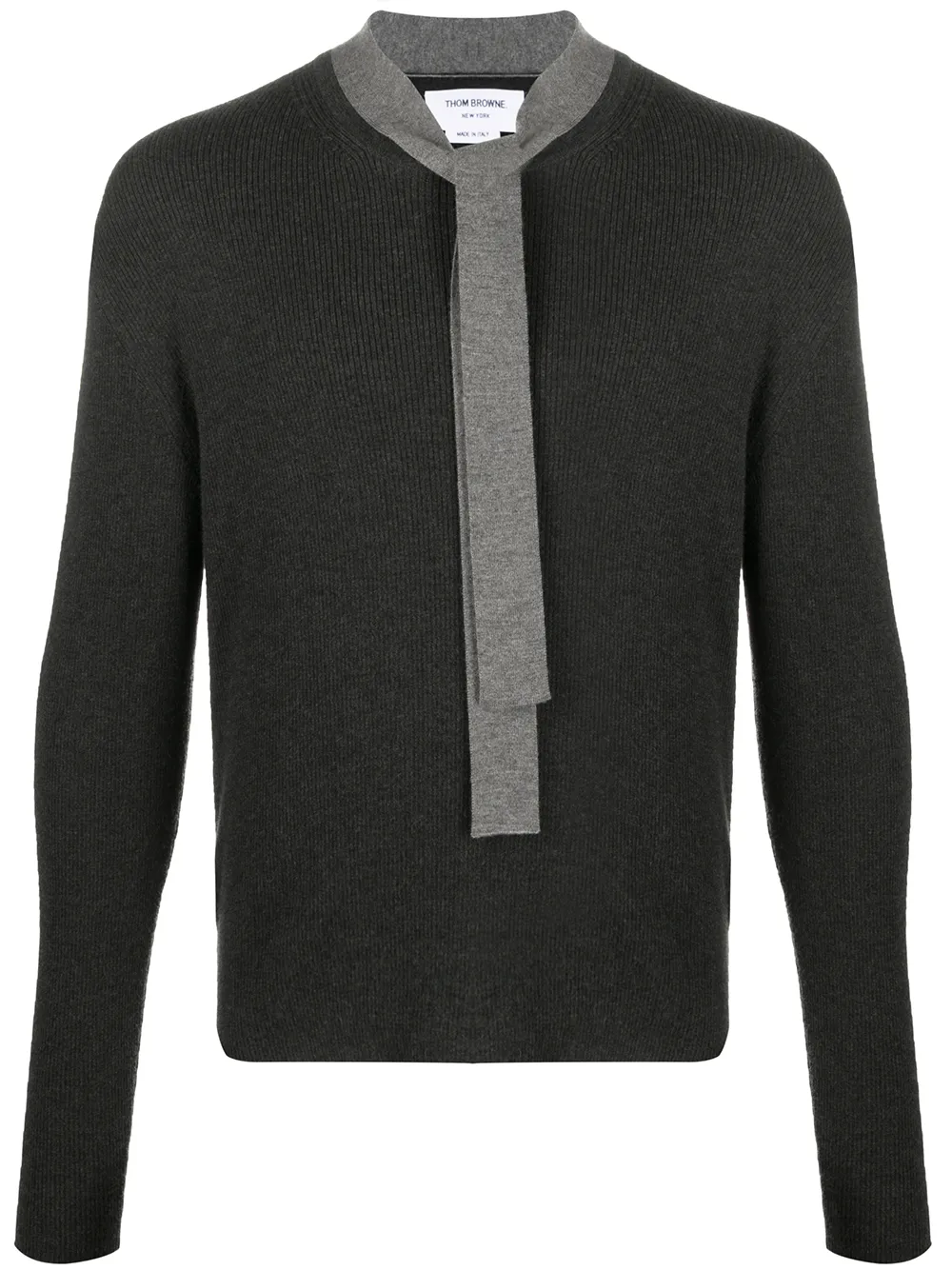 

Thom Browne rib tie-neck cashmere pullover - Grey