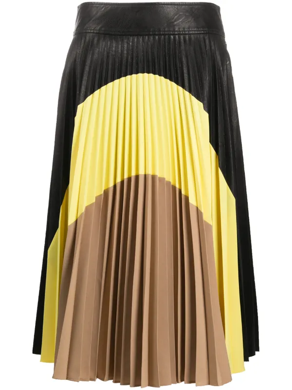 beige colour block pleated midi dress