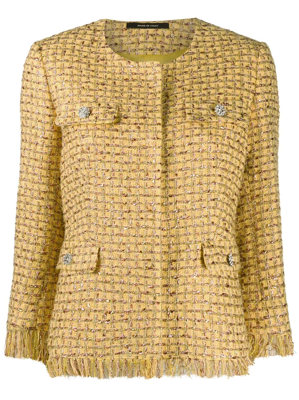 Tagliatore Three-quarter Length Tweed Jacket In Yellow