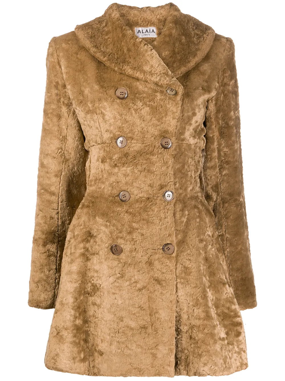 Pre-owned Alaïa Fur Effect Double-breasted Coat In Brown