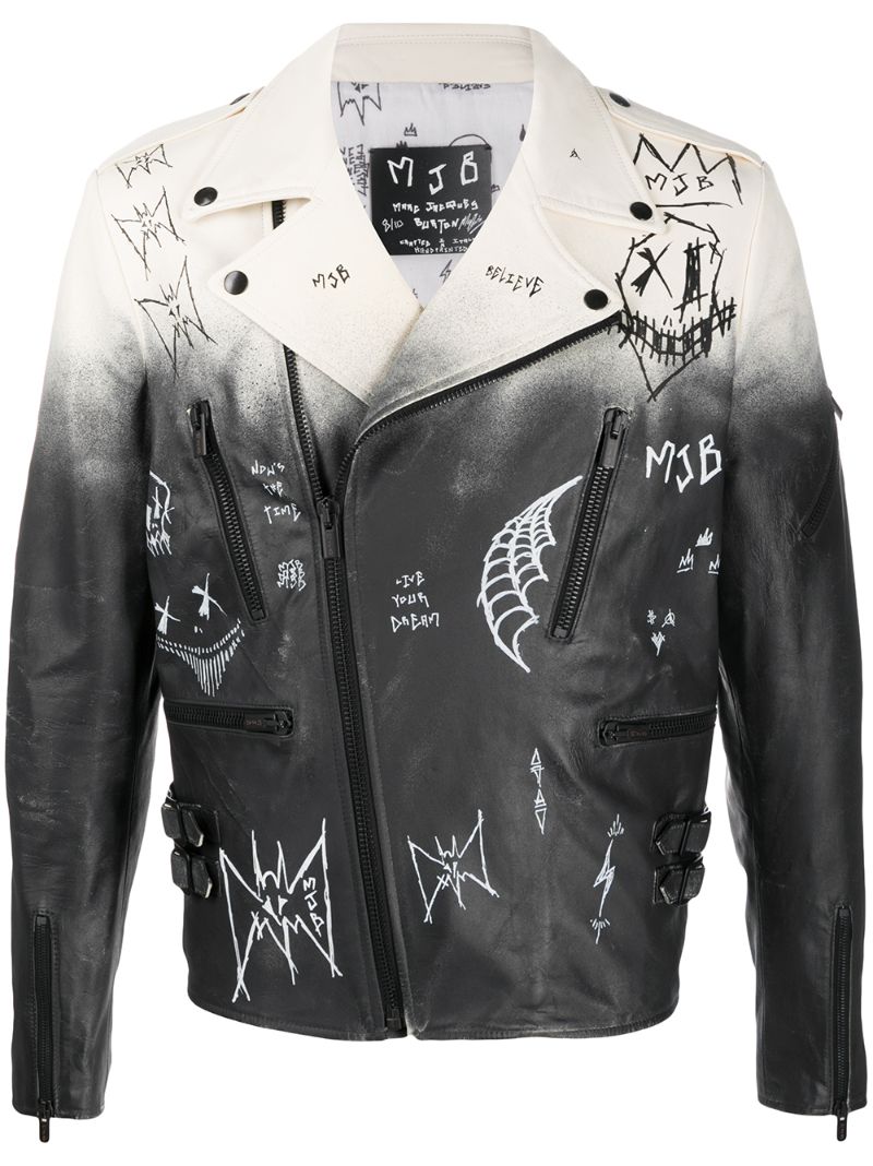 Mjb Marc Jacques Burton Ombre Graffiti Detail Leather Biker Jacket In ...
