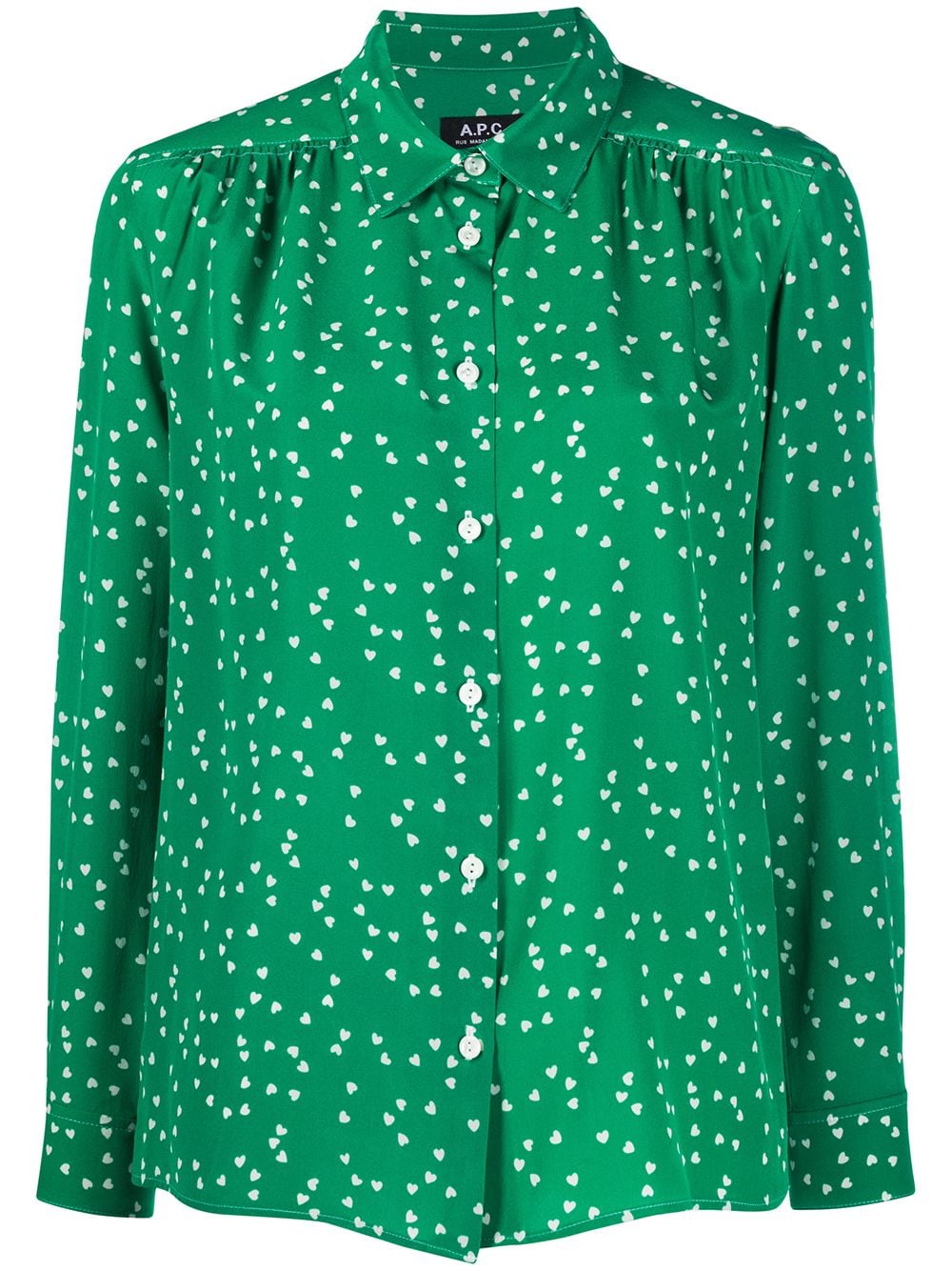 Shop Apc Silk Long Sleeve Blouse In Green