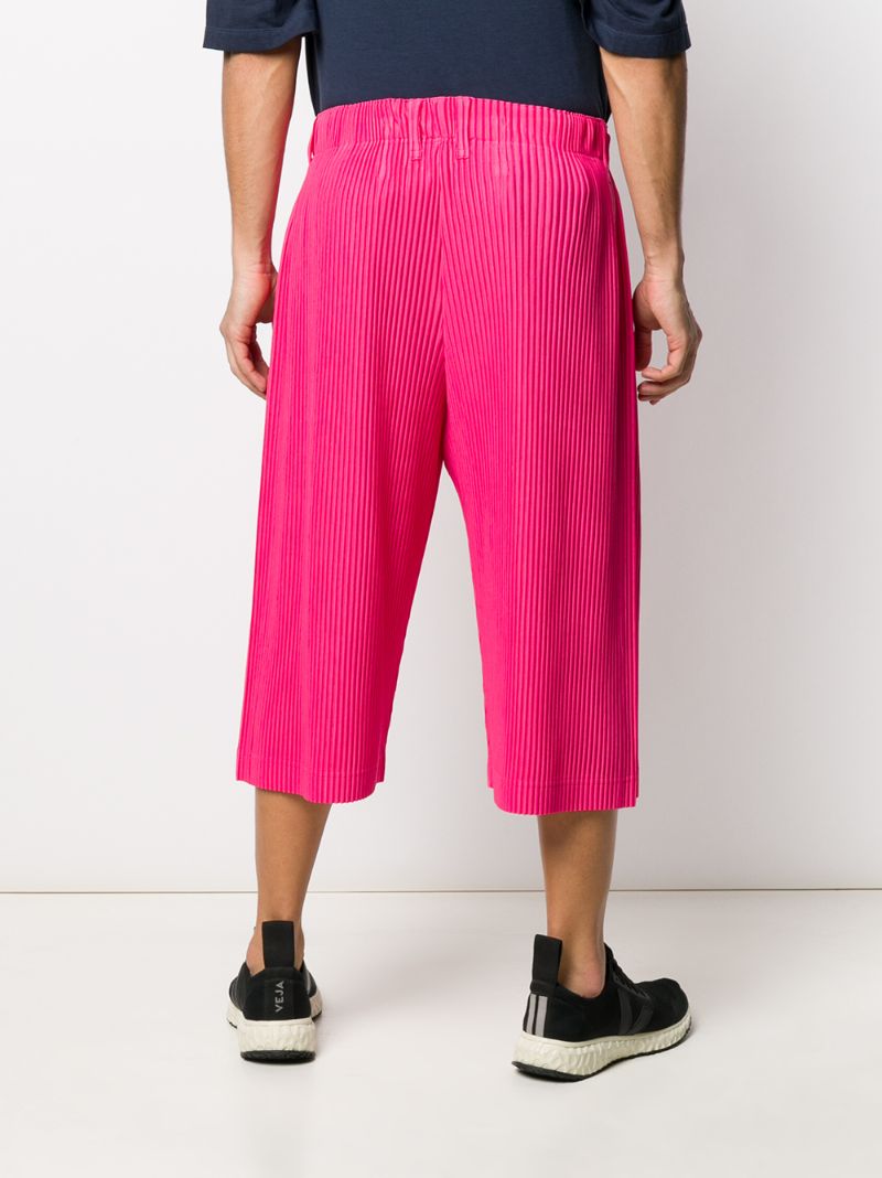 Shop Issey Miyake Ribbed Wide Leg Cropped Trousers In Pink