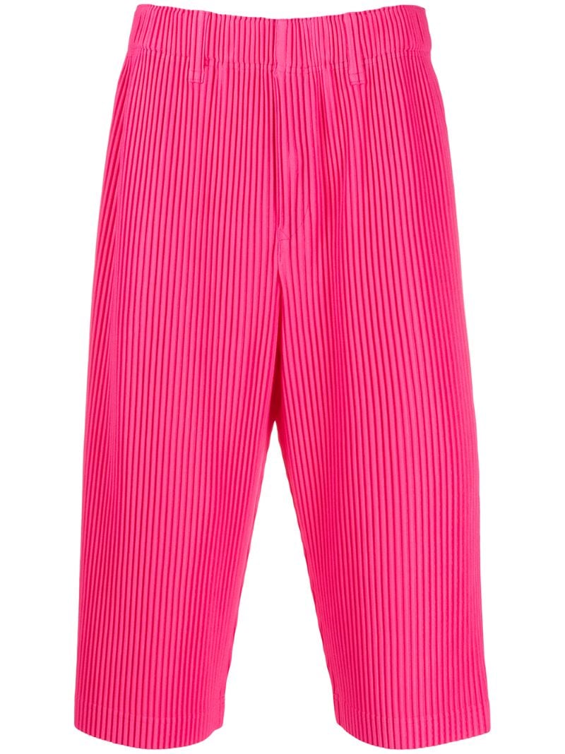 Issey Miyake Ribbed Wide Leg Cropped Trousers In Pink