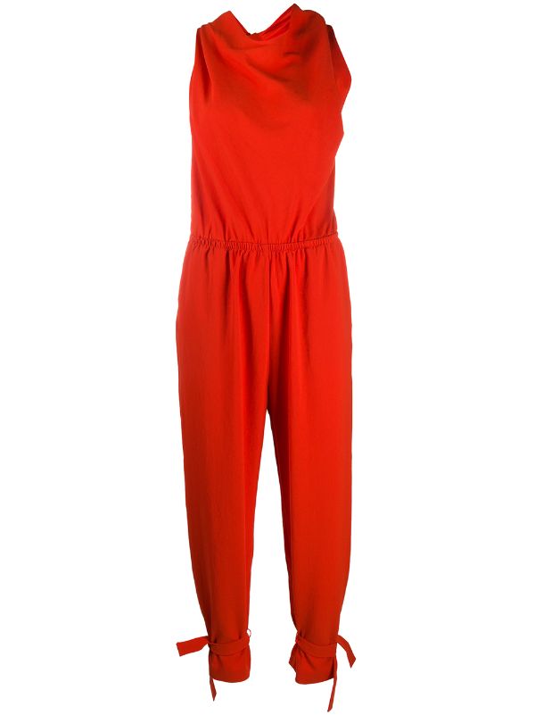 red sleeveless jumpsuit