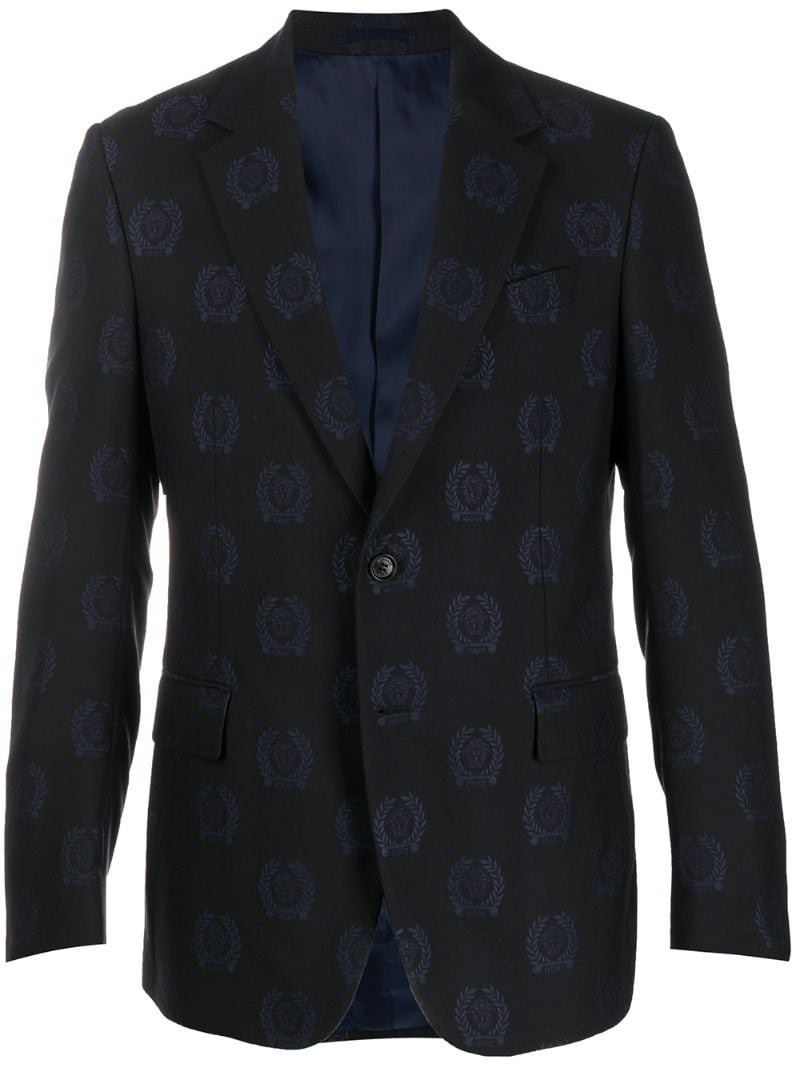 Shop Versace All Over Logo Suit In Blue