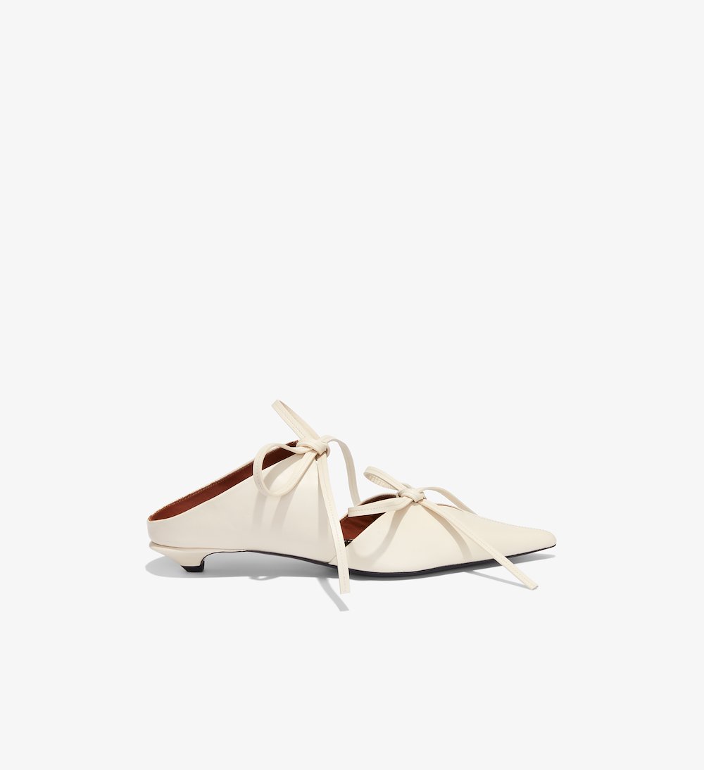 Tied Pointed Toe Kitten Heel Mules in white | Proenza Schouler