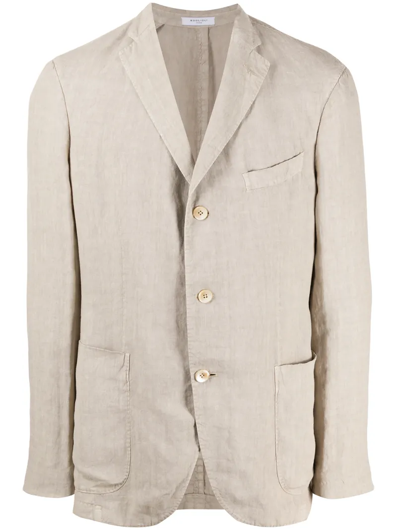 Boglioli Crinkled Effect Curved Hem Blazer In Neutrals