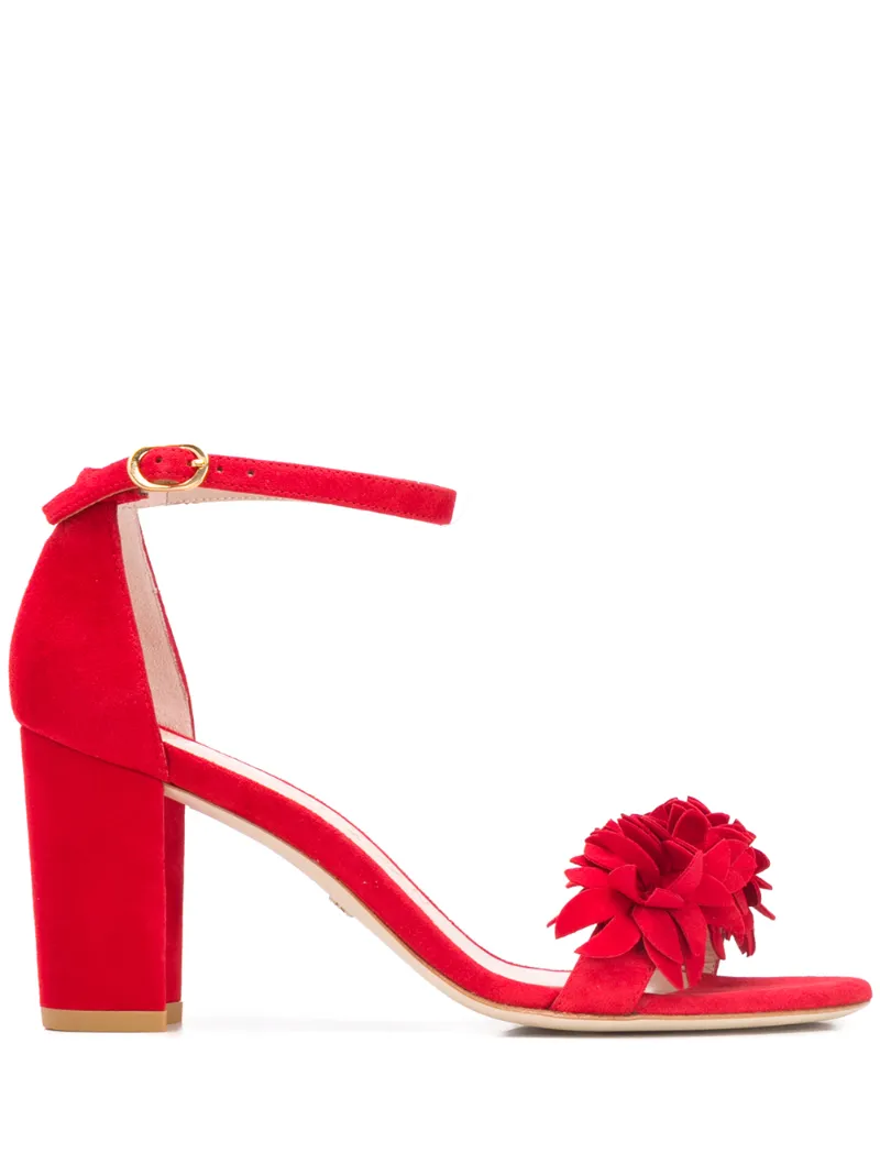 Stuart Weitzman Nearly Flowe Red Suede Sandals In Red