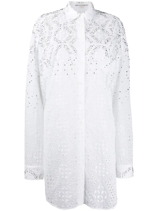 white embroidered shirt dress