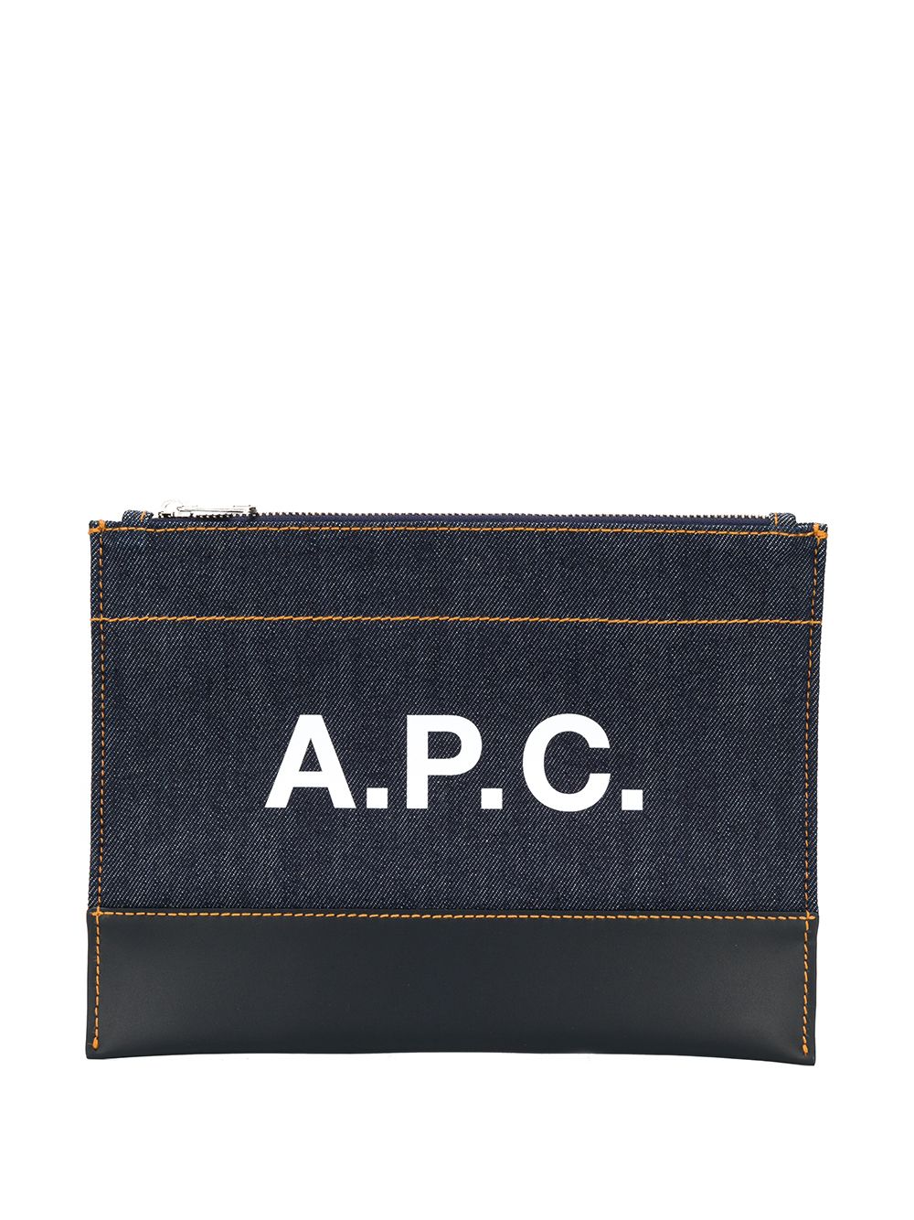 Shop Apc Logo Denim Clutch Bag In Blue