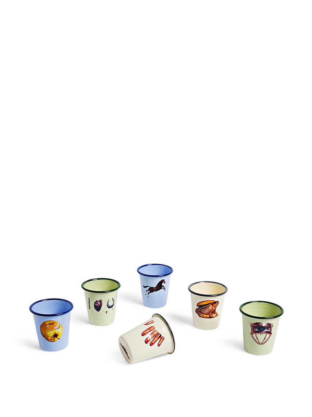 Seletti Set van 6 glazen - Light Blue/ Beige/ Green