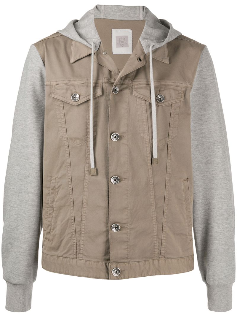 Shop Eleventy Hooded Denim Jacket In Grey