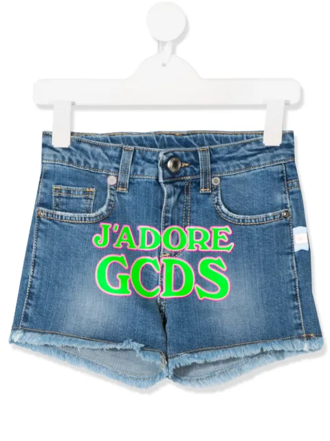 Gcds Kids Short jeans com estampa de logo