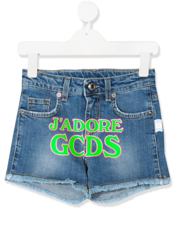 printed jean shorts