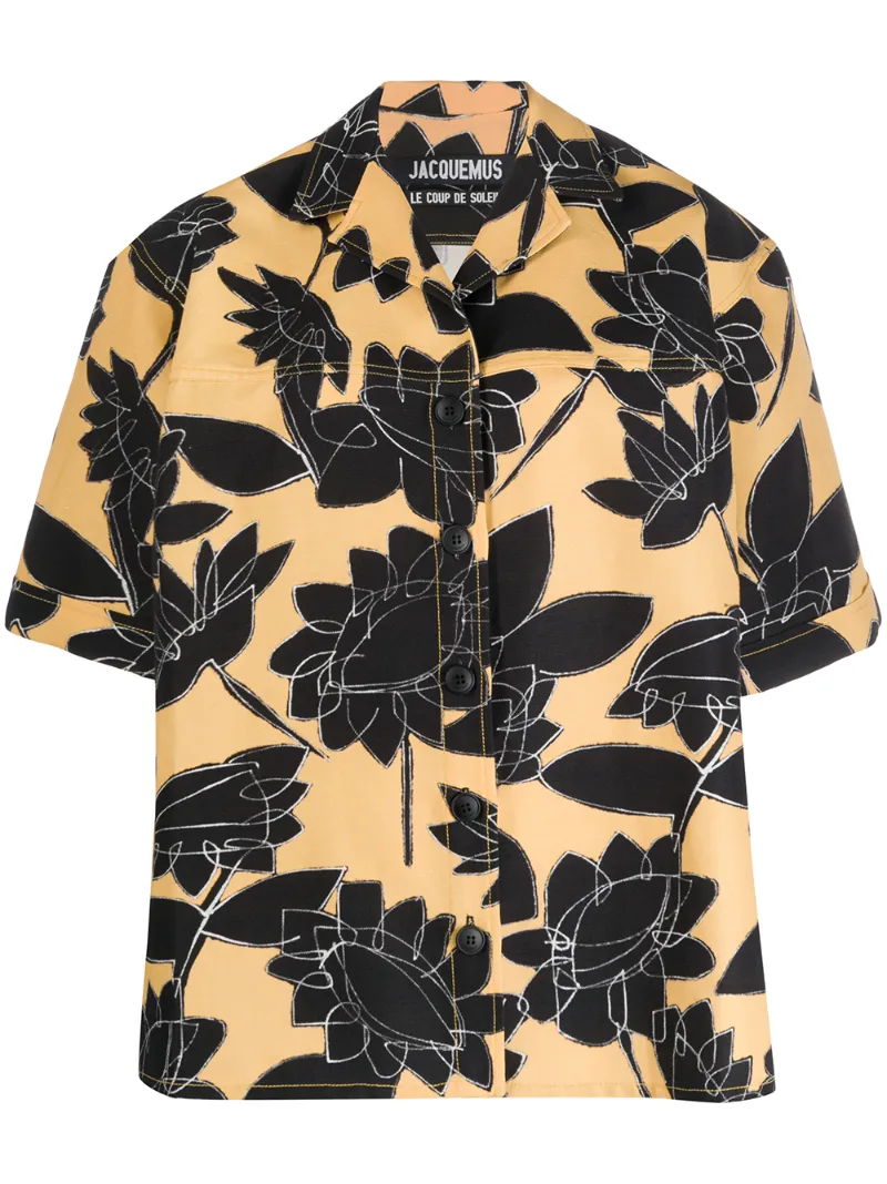 Jacquemus Black Flowers Flax Boyfriend Shirt In Yellow