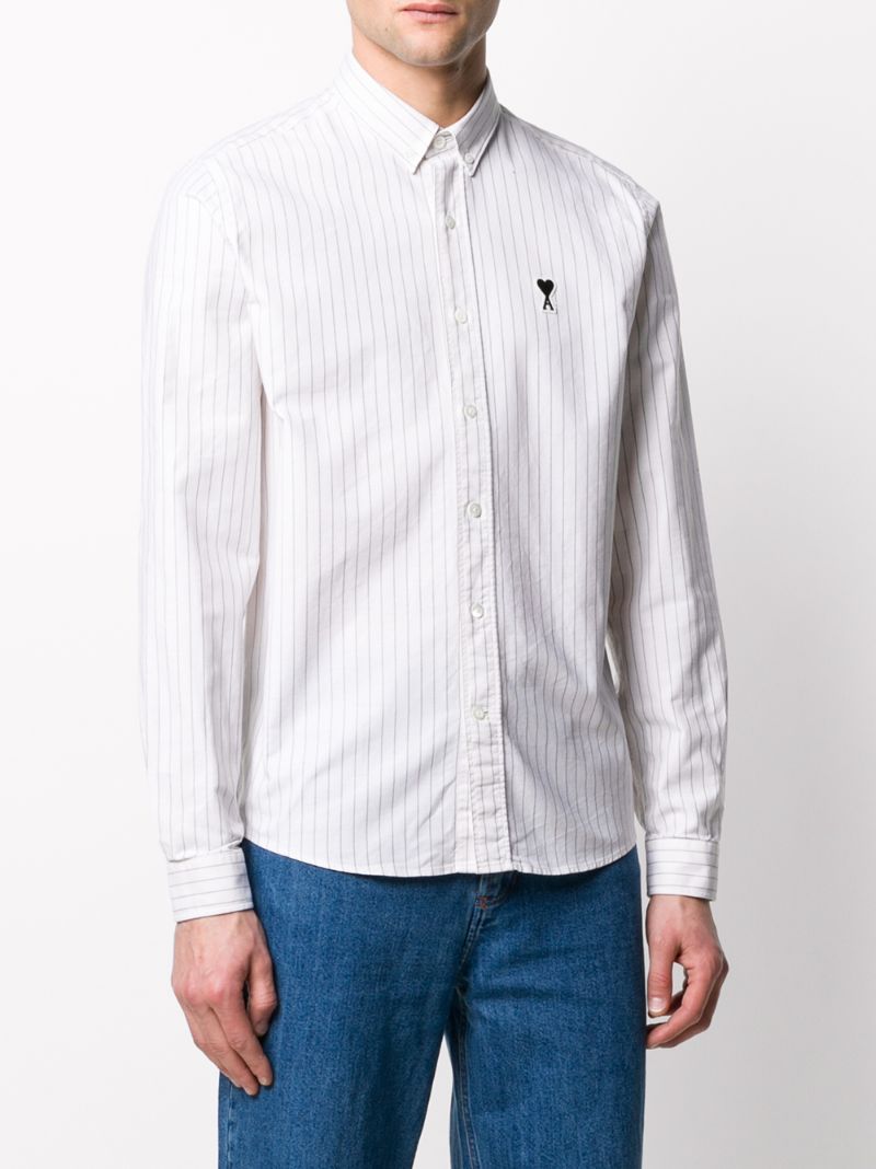 AMI ALEXANDRE MATTIUSSI LOGO PATCH STRIPED SHIRT 