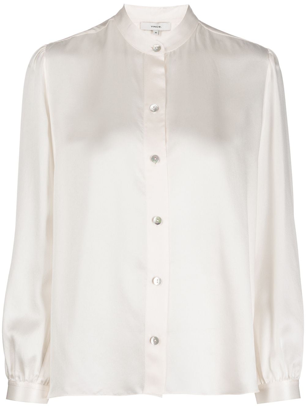 Vince Silk Mandarin Collar Shirt In Neutrals