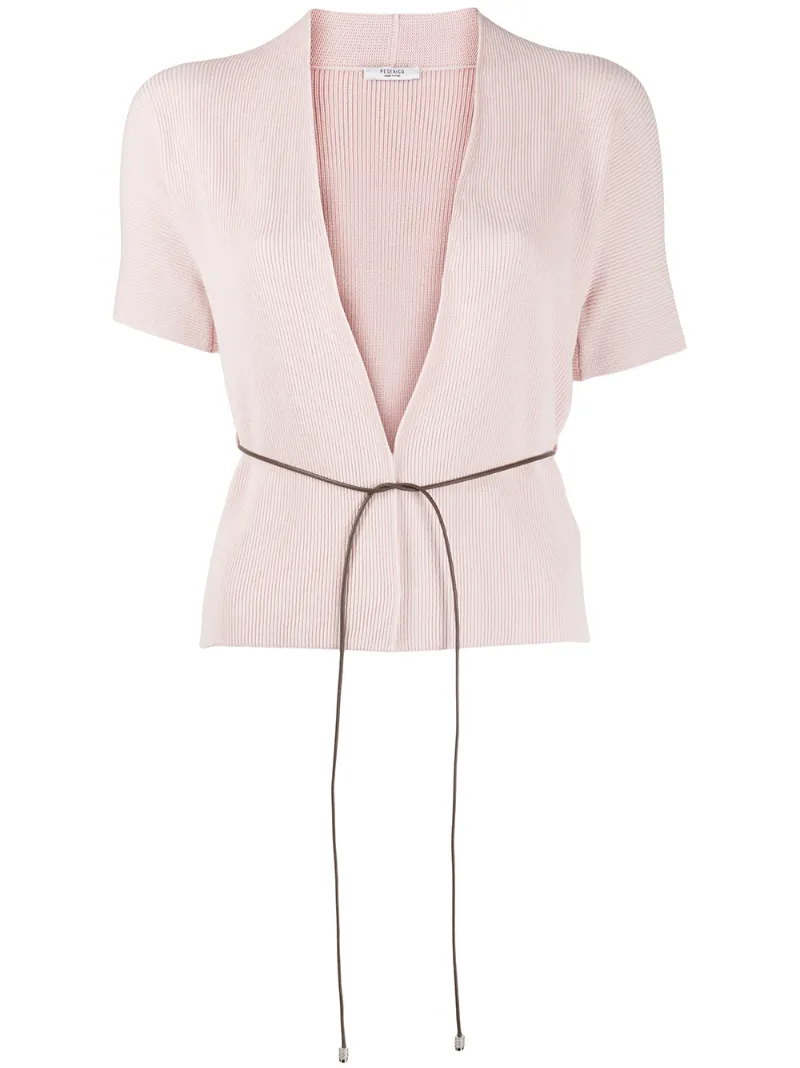Peserico Thin Cord Belt Cardigan In Pink
