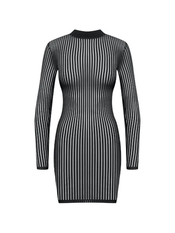black sheer stripe dress BCBGMAXAZRIA Sheer Stripe Midi Dress