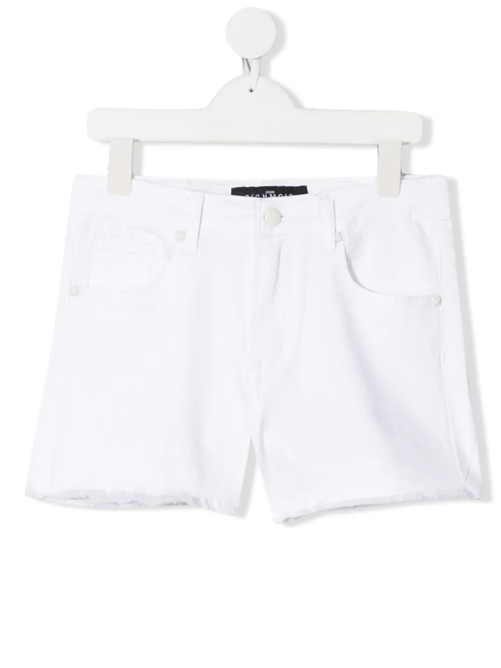John Richmond Junior Rhinestone Logo Denim Shorts In White