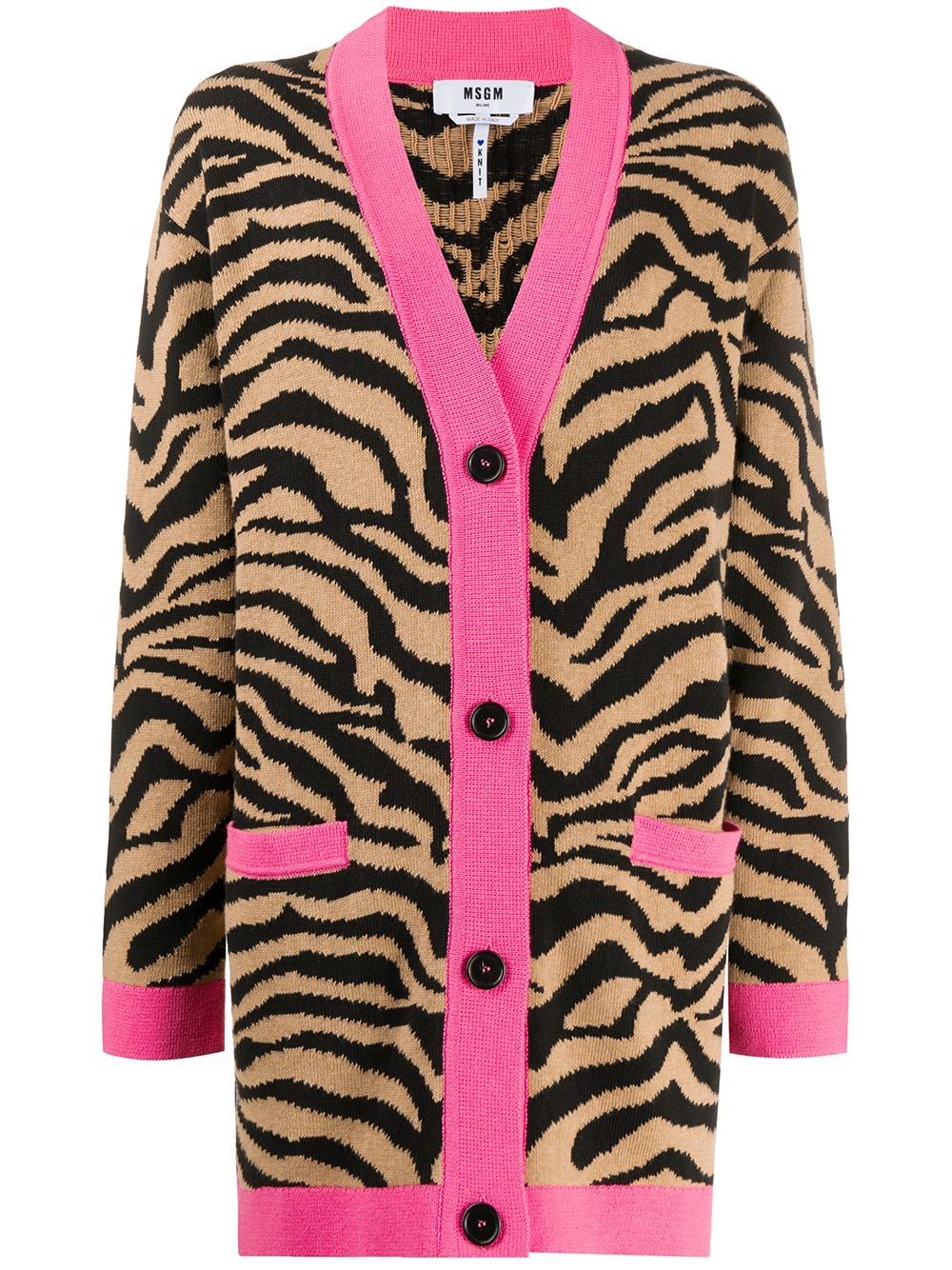 Msgm Oversized Zebra-jacquard Cardigan In Brown