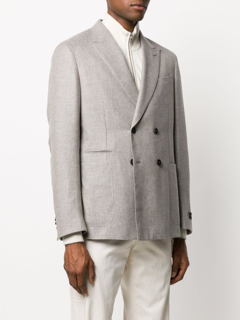 Shop Ermenegildo Zegna Double Breasted Peak-lapel Blazer In Grey