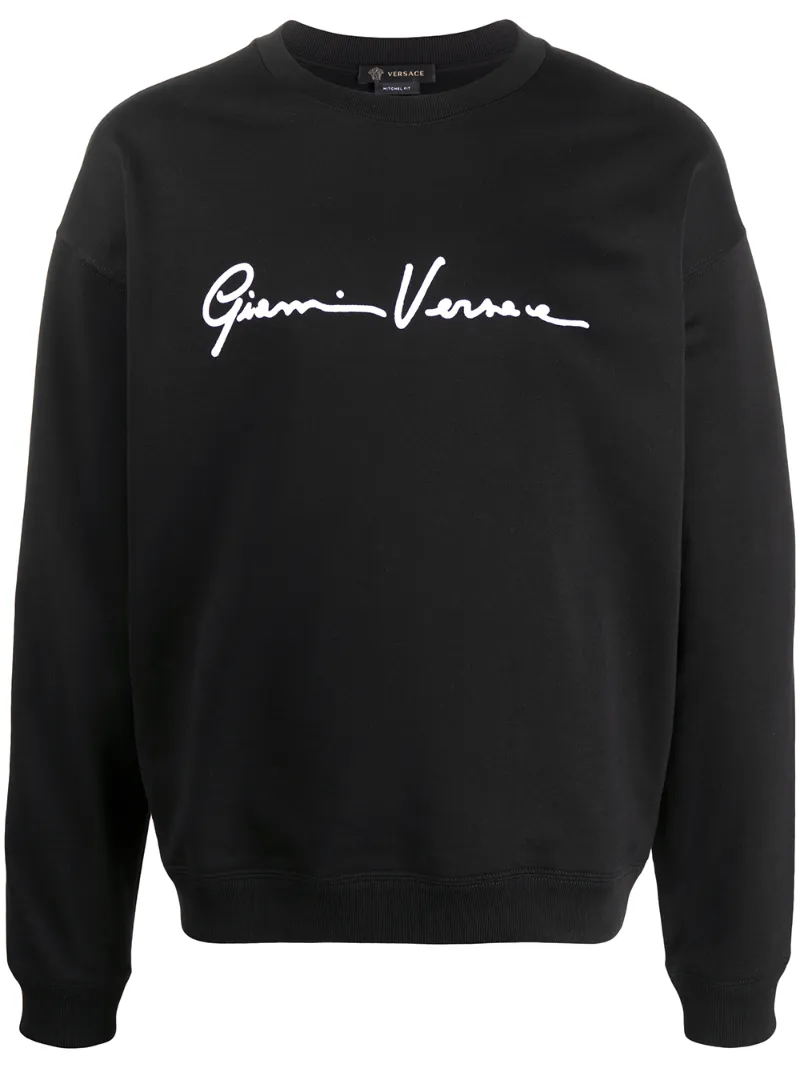 Shop Versace Signature Print Sweatshirt In Black