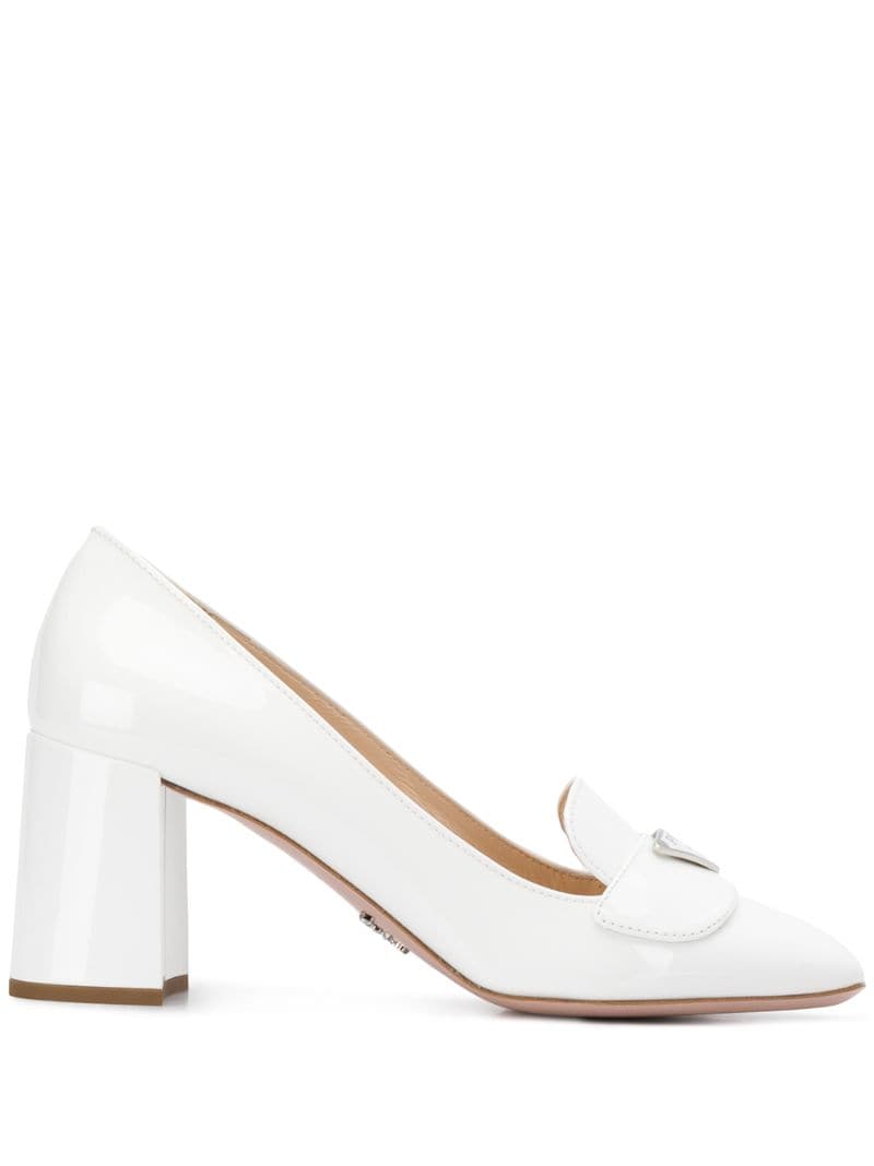 Prada Logo Plaque 70mm Pumps In White