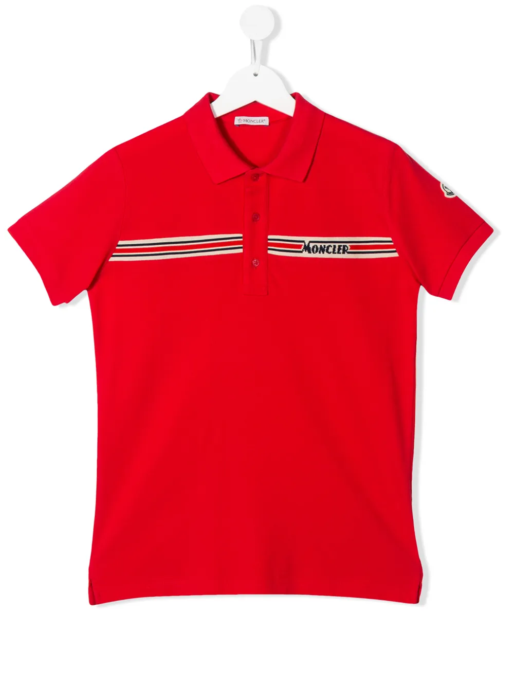 Moncler Kids' Short Sleeve Knitted Logo Polo Shirt In Red