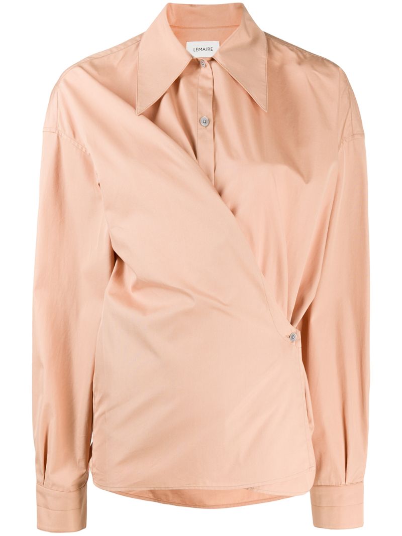 Lemaire Wrap Front Cotton Shirt In Neutrals