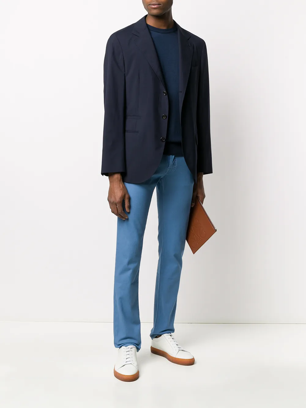 Canali Fijngebreid T-shirt - Blauw